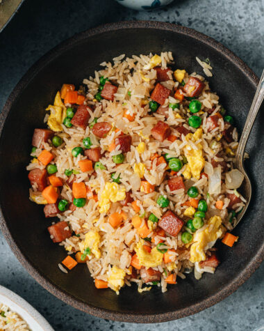 Homemade Spam fried rice close up