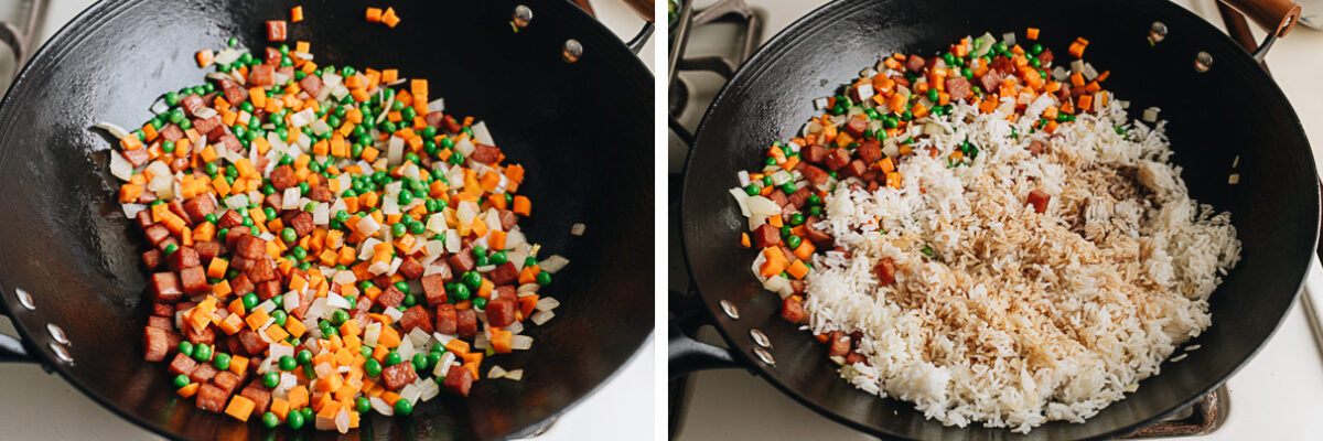 Cook the vegetables and rice
