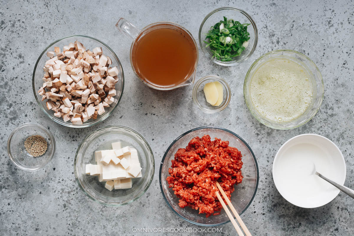 Ingredients for making West Lake beef soup