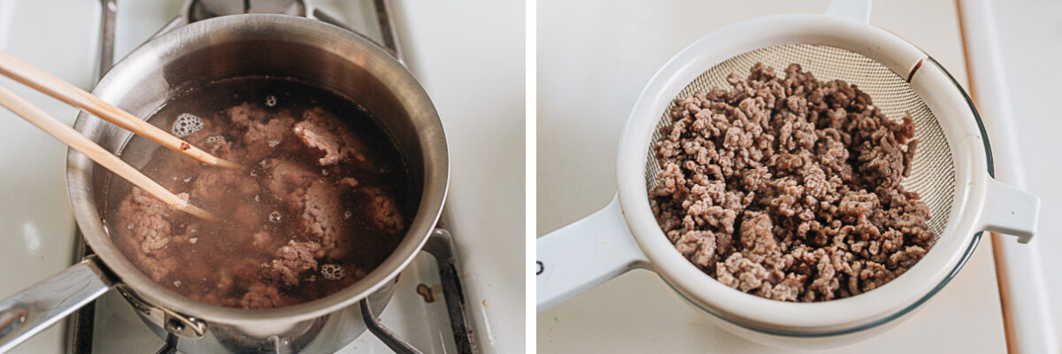 Blanching ground beef