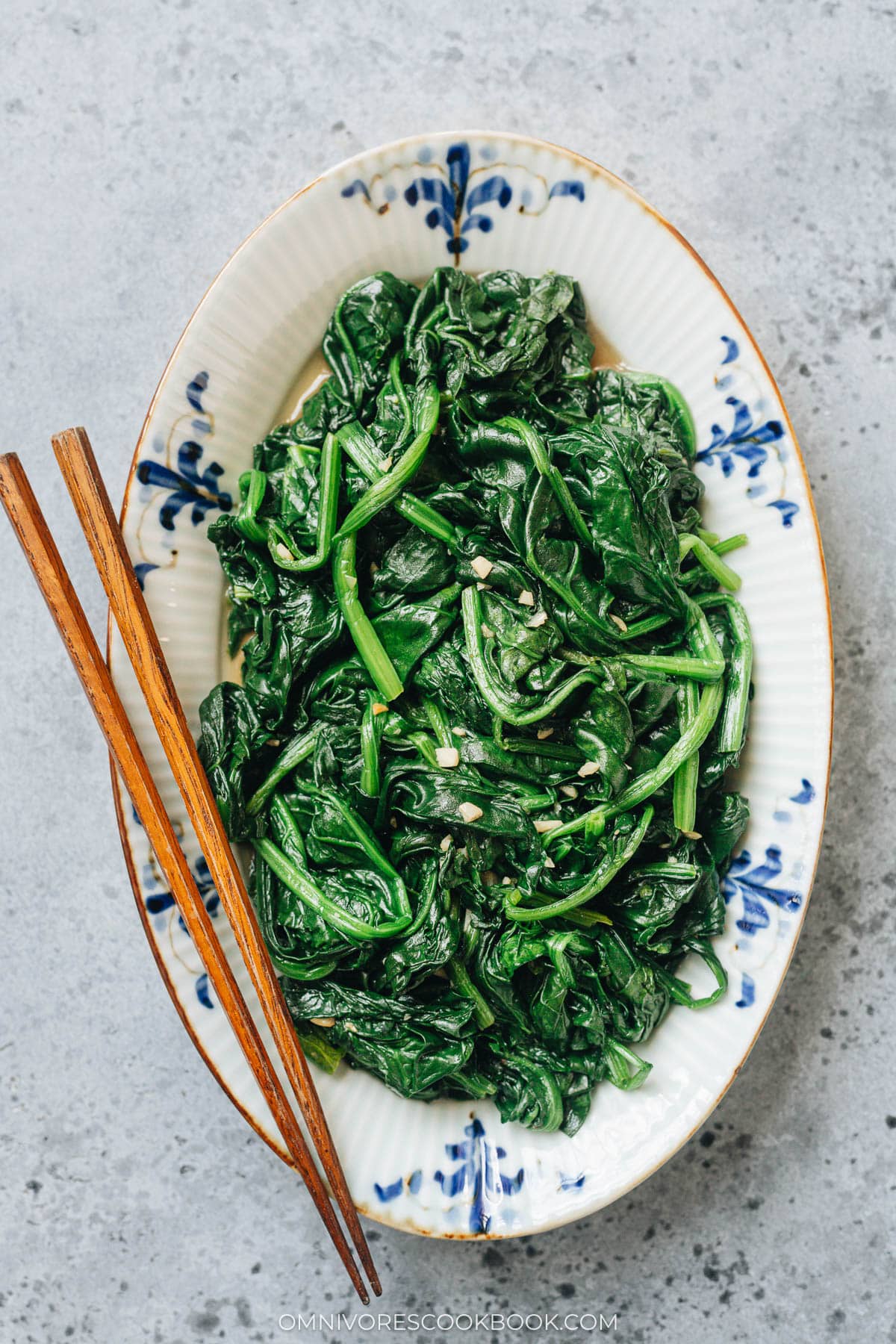 Spinach stir fry served on a plate